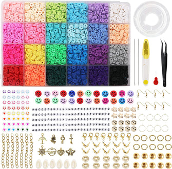 6100+ PCS Clay Beads Kit,Clay Flat Beads Polymer Clay Beads 24 Colours Round Clay Beads, Bracelet Making Kit with Alloy Pendant, Beads Bracelet String for DIY Bracelet Necklaces Jewelry Making Kit