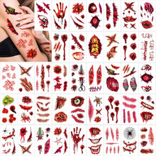 XINDY 40 Sheets Halloween Tattoos Scars Wounds Zombie Tattoo Fake Scab Blood Halloween Make up Stickers, Halloween Costume Women Men Zombie Makeup Vampire Tattoos Halloween Face Tattoo