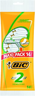 BIC 2 Sensitive Men's Razors, Disposable Razors with Two Blades for a Close and Precise Shave, Pack of 14