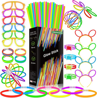 Kimimara Glow Sticks, 100 Neon Glowsticks with 122 Connectors for Bracelets Necklaces, 8 Inch Glow Sticks Party Packs for Kids (Mixed Colours)