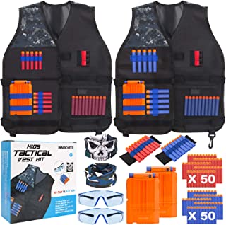 INNOCHEER 2 Pack Kids Tactical Vest Kit with 100 Pcs Refill Darts, 2 Reload Clips, 2 Tactical Mask, 2 Wrist Band and 2 glasses