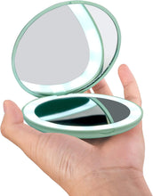 wobsion LED Lighted Travel Makeup Mirror, 1x/10x Magnification Compact Mirror, Portable for Handbag, Purse, Pocket, 3.5 inch Illuminated Folding Mirror, Handheld 2-Sided Mirror, Round, Cyan