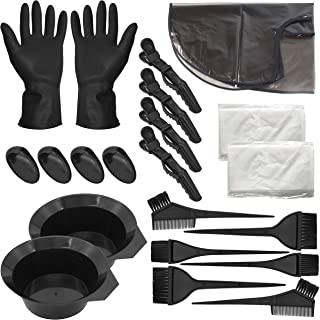 Beayuer 21 Pieces Hair Dye Tools, DIY Salon Hair Coloring Bleaching Tools Set including Hair Tinting Bowl, Dye Brush, Ear Cover, Hair Highlighting Cape, Shawl, Gloves, Hair Clip Kits (21 Pcs, Black)