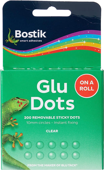 Bostik Glu Dots on a Roll - Removable, Double Sided Glue Dots, For Instant Fixing & Crafts, Easy to Use, No Mess, Clear, x200 Glu Dots