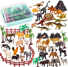 TOEY PLAY 3 in 1 Animals Toys for Kids, Wild Jungle Zoo Animal, Farm Animals, Dinosaur Toy, Mini Animal Figures Set with Carry Case, 56PCS, Gifts for Boys Girls 3 4 5 6 Years Old