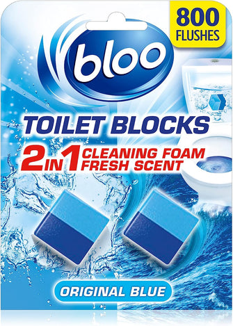 New Bloo Toilet Blocks Limescale Remover, Original Blue, Pack of 2