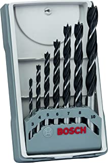 Bosch Professional 7pc. Brad Point Wood Drill Bit Set (for Soft- and Hardwood, Ø 3-10 mm, Accessories Drill Driver and Drill Stand)