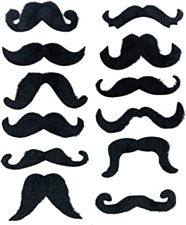 Komonee Fake Moustache Black Mustache For Fancy Dress Up Costume Hair Accessory Outfit Novelty Joke (Pack Of 12)