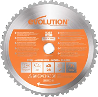 Evolution RAGEBLADE255MULTI - 255 mm Multi Material Mitre Saw Blade (AKA Wood Blade, Metal Cutting Blade, TCT Saw Blade) - Carbide Tipped Blade Cuts Wood, Metal and Plastic