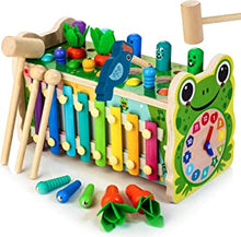 6 in 1 Wooden Montessori Toys for 1 Year Old Whack a Mole Game Hammering Pounding Toy with Xylophone Carrot Harvest Game Learning Developmental Toys Toddler Activities Gift Ages 1 2 3 4