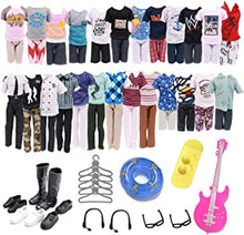 30 Pcs Clothes and Accessories for Ken Dolls, 5 Casual Random Clothes Set for Boy Doll Shoes Glasses Earphones Summer Swimming Ring Guitar Skateboard Hangers Xmas Gift for 12 Inch Boy Dolls