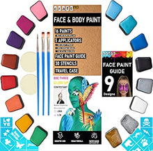 Craft Pro Face Paint - Vegan + Cruelty Free. Sensitive Skin Approved. Includes Guidebook, Applicators, Stencils. Easy ON Easy Off (Water Activated Body Paint)