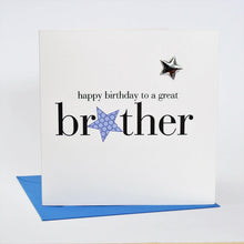 Claire Giles Hearts and Stars Happy Birthday Brother Card, Blue