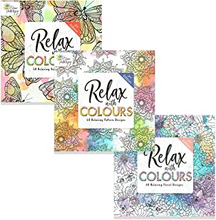 Styloo Adult Colouring Books, Set of 3 Books, 180 Designs – Animal, Floral, and Pattern Illustrations – Mindfulness and Relaxing Drawing Pad - Series 1