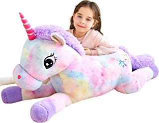 IKASA Giant Unicorn Stuffed Animal Plush Toy,Large Unicorn Cute Jumbo Soft Toys,Huge Big Size Plushy Fluffy Fat Oversized Plushie,Gifts for Kids Girls Boys Girlfriend (110cm, Multicoloured)