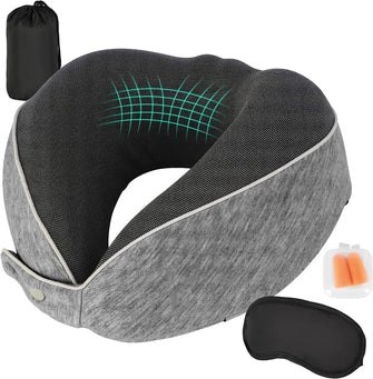AYhome Travel Pillow, Memory Foam Neck Pillow for Travel, Soft Neck Support Pillow, Quick Pack Flight Pillow for Airplane, Train, Car, Office Sleeping Rest (Dark Grey)