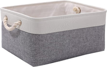 Small Storage Box with Handles, Foldable Wardrobe Baskets for Storage, Canvas Linen Storage Baskets for Clothes, Toys, Towels, Office Products (Grey and White, small)