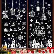 193 Pcs Christmas Window Stickers Cling, White Xmas Window Stickers Reusable, Double Side Window Stickers Christmas Scene for Christmas Decorations with Large Snowflake Reindeer Tree for Glass Decals