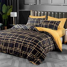 Pamposh Double Duvet Set Black & Gold Doublesided Bedding Set 3 PCS With Pillowcases Ultra Soft Anti Allergic Non Iron Luxury Microfiber (Black, Double (200 x 200 cm))