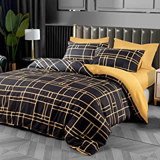 Pamposh Double Duvet Set Black & Gold Doublesided Bedding Set 3 PCS With Pillowcases Ultra Soft Anti Allergic Non Iron Luxury Microfiber (Black, Double (200 x 200 cm))