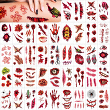 XINDY 40 Sheets Halloween Tattoos Scars Wounds Zombie Tattoo Fake Scab Blood Halloween Make up Stickers, Halloween Costume Women Men Zombie Makeup Vampire Tattoos Halloween Face Tattoo