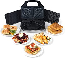 Salter® EK2143 Deep Fill 3-in-1 Snack Maker, Interchangeable Non-Stick Cooking Plates, Panini Press & Griddle, Waffle Iron, Toastie Sandwich Toaster, 900 W, Power/Ready Indicator Lights, Locking Latch, Black