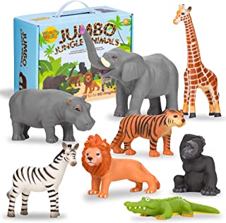 Learning Minds Set of 8 Jumbo Jungle Animal Figures - Zoo Animals For 1, 2, 3 Year Olds - Toy Safari Animals For Kids Age 18 Months Plus - Toys For 1 Year Old Boys - Suitable From 18 Months