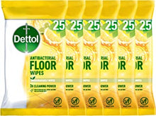 Dettol Antibacterial Floor Wipes, Biodegradable, Lemon And Lime, Multipack, 6 Pack X 25 Wipes Each