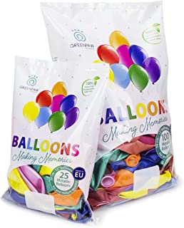 Party Balloons Premium Assorted 100% NATURAL LATEX Multicoloured Packs of 25 50 100 Quality Bright Metallic Balloons Suitable for Birthday Parties, Weddings, Anniversaries and Celebrations