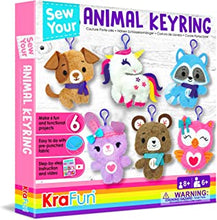 KRAFUN Unicorn Sewing Keyring Kit for Kids Age 7 8 9 10 11 12 Learn Art & Craft, Includes 6 Stuffed Animal Bear, Dog, Rabbit, Raccoon, Owl Dolls, Instruction & Felt Materials