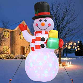 5ft Christmas Inflatables Snowman-Cute Inflatable Snowman with Rotating LED Lights Fun Blow Up Xmas Snowman for Indoor Outdoor Yard Garden Christmas Decorations