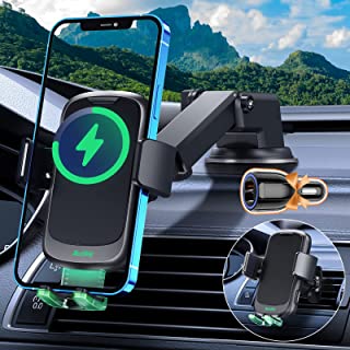 Auckly Qi 15W Wireless Car Charger,[Auto Clamping],Fast Smart Electric Sensor Mount,in Car Vent Windscreen Dashboard Mobile Phone Holder for iPhone 12/13/14 Pro Max Plus Mini/Galazy S22/S21 + Ultra