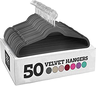 Premium Grey Velvet Hangers 50 Pack - Ultra Thin Space Saving Suit Hangers - Heavy Duty - Non Slip Velvet Coat Hanger - 360° Swivel Hook - Flock Clothes Hangers For Suits, Jackets, Trousers, Jeans