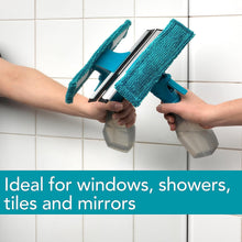 Beldray LA024275TQ Window Tile & Glass Cleaner, Removable Machine Washable Microfibre Pad and Squeegee Edge Window/Mirror Wiper, Multipurpose Cleaning, 200 ml Spray Bottle, 27 x 25 x 4 cm, Turquoise
