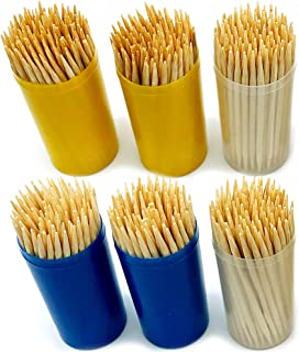 600pk Wooden Toothpicks by Keep It Handy | 6 x 100pk Multipurpose Cocktail Sticks for Dental Teeth Care, Cocktails Frill Sticks, Fruit Pick Sticks | Round Sturdy Toothpicks in Clear Containers