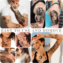 Temporary Tattoo for Women and Men, 77 Sheets Realistic Temporary Tattoos Lion Wolf Owl Elk Snake Butterfly Rose for Girls Boys, Waterproof Half Arm Fake Tattoos for Adults Chest Shoulder Neck Hand