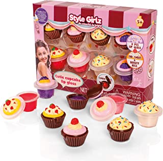 S&Li Cosmetics Kids Cupcake Lip Gloss Balm, Make-Up Set, Clear (Pack of 8)