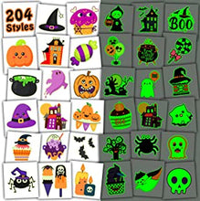 Leesgel Halloween Party Bag Fillers, 204 Sheets Individually Wrapped Luminous Temporary Tattoos for Halloween Decorations, Halloween Stickers for Halloween Birthday Supplies Games Toys Gifts Favours