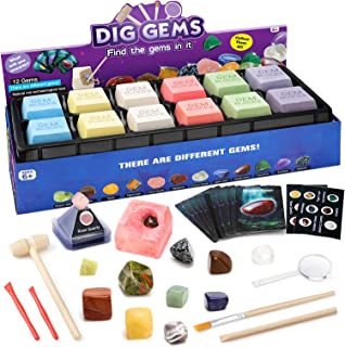 Sillbird Gemstone Dig Kit, Dig Up 12 Gems Blocks with Excavation Kit, Excavate Real Gemstones with Mining Tools, STEM Science Educational Toys Rock Collection Gift for Boys & Girls