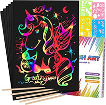 Mocoosy 60Pcs Scratch Art Paper for Kids - Rainbow Magic Scratch Off Paper Art and Craft Kit Scratch Note Black Doodle Pads with 4 Stencils 5 Wooden Stylus for Party Favor Game Activities Gift