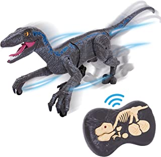 Prehistoric World Remote Control Dinosaurs - Full Function 4-Way Walking Raptor Dinosaur - Jurassic Dinosaur Toys For Boys - Rechargable Robot Dinosaur - FREE Controller Batteries (Colour - Blue)