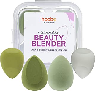 HOOBE Makeup Sponge for Blending Liquid Foundation, Cream & Powder - Easy to Clean, Super Soft & Non Latex Beauty Blender Concealer Applicator - Pack of 4 with 1 Sponge Holder (Green)