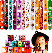 LOKIPA 24 pieces Halloween Slap Bracelets Band Wristband for Kids Snap Band Bracelets for Halloween Party Favors Bag Fillers