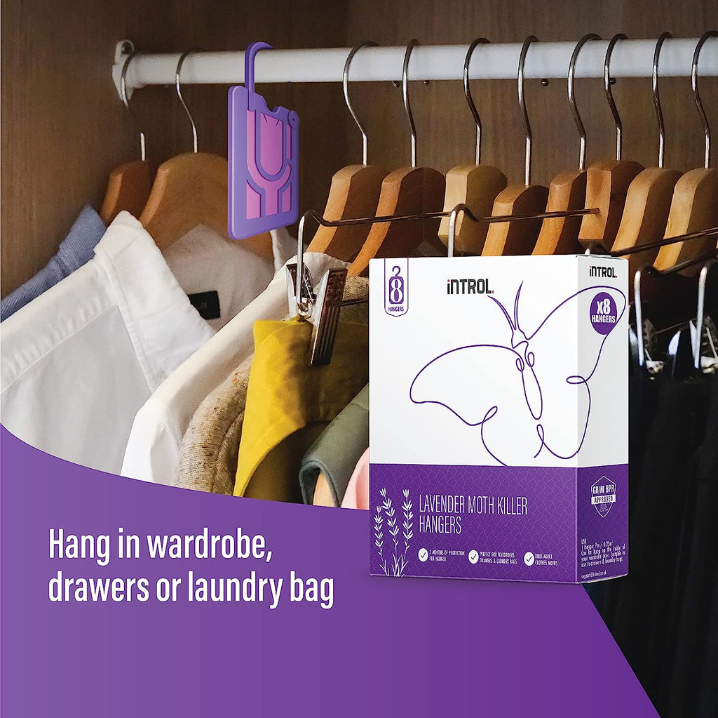 INTROL Lavender Moth Killer Hangers Large 8 pack Moth Wardrobe Rep