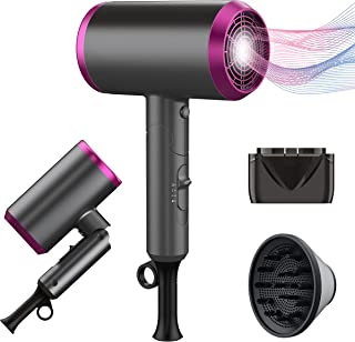 Travel Hair Dryer with Diffuser, Professional Hairdryer Low Noise Lightweight Blow Dryer for Curly Hair Concentrator with 3 Speed, Heat and Cool Setting for Women Men Home Salon Gift