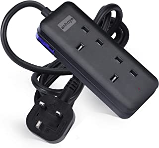 1 Metre 2 Way Extension Lead,13A Fuses UK Plug Power Strip with Indicator,Double Sockets Extension Cable,Mountable with Portable Size for Home Office Travel - Black