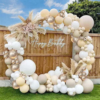 Balloon Arch Kit - 122 Pcs Beige Sand White Balloons - Easy to Assemble Beach White Balloon Arch with Accessories - Champagne Gold Balloon Birthday Decorations and Wedding Kids Shower Party Balloons.