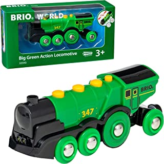 BRIO World Big Green Action Locomotive Battery Powered Wooden Train for Kids Age 3 Years and Up - Compatible with all BRIO Railway Sets & Accessories