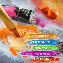 Acrylic paint set 24 x 22ml Perfect for Canvas, Wood, Ceramic, Rock, Fabric & Crafts. Non-Toxic, Quick Dry & Vibrant Colours. Rich Pigments, Lasting Qualit