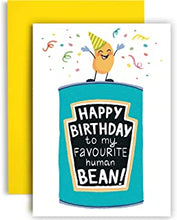 Huxters Happy Birthday Card – A5 Friend Funny Card – Happy Birthday to my Human Bean - Whimsical Artwork and Word Play Funny Birthday Card – 350GSM Cute Cards with Envelope (Happy Birthday)